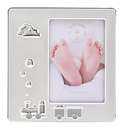 Hello Baby 2 Tone Silverplated Frame with Train Icon 3.5" x 5" - image 2