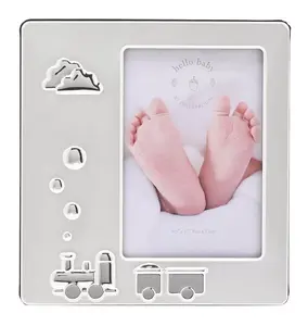Hello Baby 2 Tone Silverplated Frame with Train Icon 3.5" x 5" - image 2