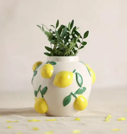 Hestia 12cm White Vase With Lemons - image 2