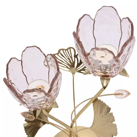 Hestia 2 Stem Candle Holder With Blush Pink Glass On Gold Base - image 2