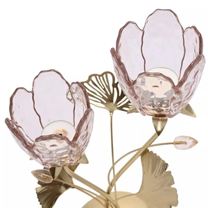 Hestia 2 Stem Candle Holder With Blush Pink Glass On Gold Base - image 2