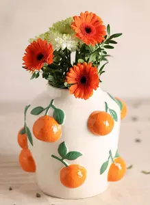 Hestia 23cm White Vase With Oranges - image 2