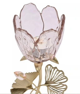 Hestia Single Stem Candle Holder With Blush Pink Glass On Gold Base - image 2