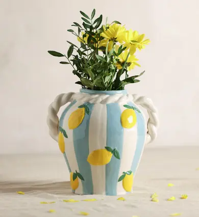Hestia Striped Vase With Lemons And Rope Effect Handle - image 4