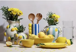 Hestia Striped Vase With Lemons And Rope Effect Handle - image 3