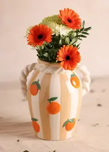 Hestia Striped Vase With Oranges And Rope Effect Handle - image 2