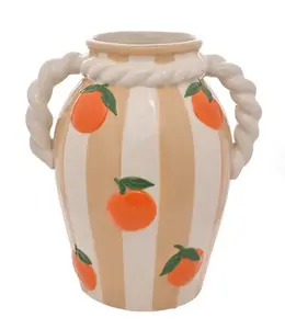 Hestia Striped Vase With Oranges And Rope Effect Handle - image 1