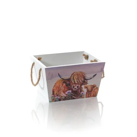 Highland Cow With Thistle Wood Crate With Handles - image 1