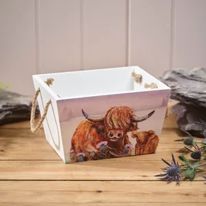 Highland Cow With Thistle Wood Crate With Handles - image 2