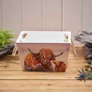 Highland Cow With Thistle Wood Crate With Handles - image 3