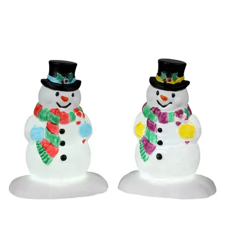 HOLLY HAT SNOWMAN,  SET OF 2, BATTERY OPERATED (4.5V)