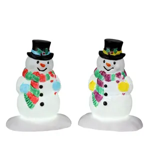 HOLLY HAT SNOWMAN,  SET OF 2, BATTERY OPERATED (4.5V)