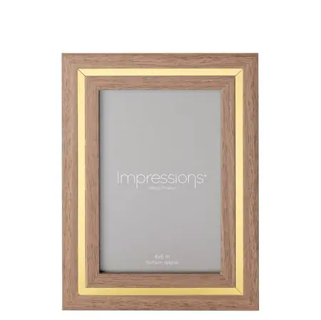 Impressions Gold Trim Wood Grain Effect Photo Frame 4" x 6" - image 1
