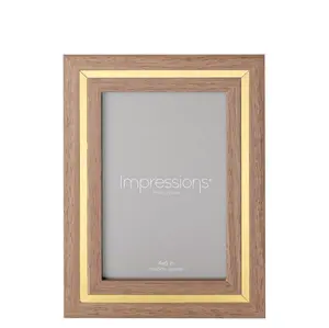 Impressions Gold Trim Wood Grain Effect Photo Frame 4" x 6" - image 1