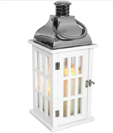 LANTERN 39CM WHITE AND SILVER