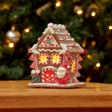 Light Up Gingerbread Santa Candy Cane Cottage - image 1
