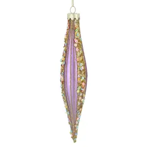Matt Lilac Glass Teardrop with Multi Sequin Stripe
