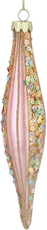 Matt Pink Glass Teardrop w Multi Sequin Stripes