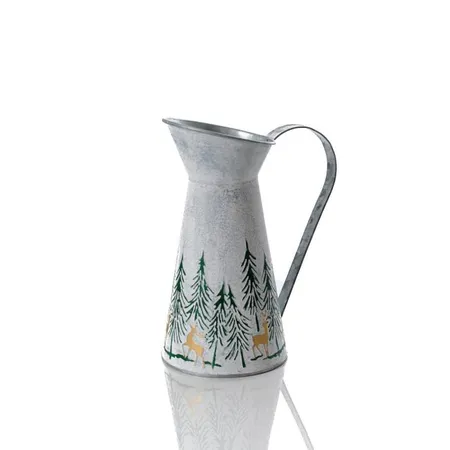 Metal Tall Jug With Embossed Forest Christmas Scene Not Suitable For Water