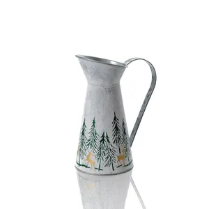 Metal Tall Jug With Embossed Forest Christmas Scene Not Suitable For Water