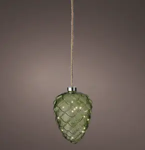 Micro LED Green Pinecone Hanging Decoration 21cm - image 2