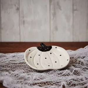 Monochrome Pumpkin Dish White Ceramic With Black Spots