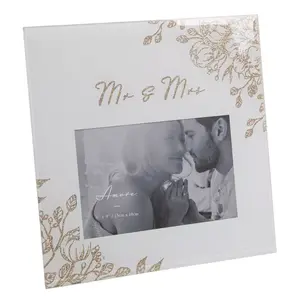 'Mr & Mrs' Pale Grey Glass Gold Floral Frame 4" x 6" - image 1