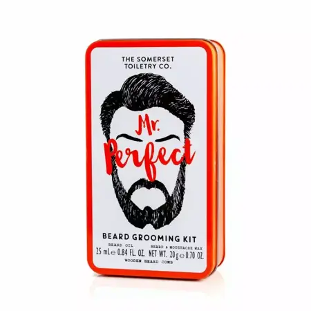 Mr. Perfect Gentlemans Tin Beard Grooming Kit 25ml Beard Oil 20g Beard Moustache Wax Wooden Comb