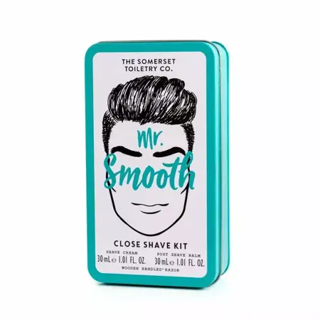 Mr. Smooth Gentlemans Tin Close Shave Kit 30ml Shave Cream 30ml Post Shave Balm wooden Razor
