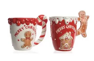 Mug dolomite gingerbread man, candy cane handles 2ass