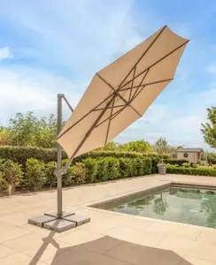 Orion 3.0m Round Stone Canopy LED Cantilever Parasol with Side Tilt, Granite Base & Night Cover - Grey Frame