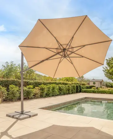 Orion 3.0m Round Stone Canopy LED Cantilever Parasol with Side Tilt, Granite Base & Night Cover - Grey Frame - image 2