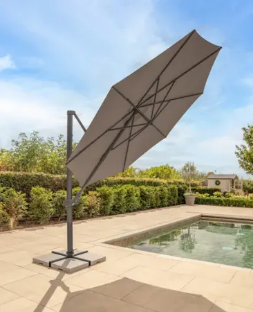 Orion 3.0m Round Taupe Canopy LED Cantilever Parasol with Side Tilt, Granite Base & Night Cover - Grey Frame - image 1