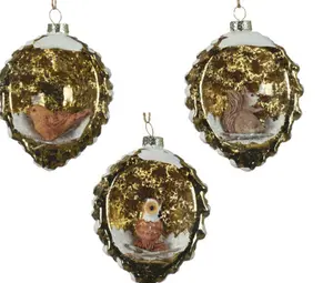 Pinecone Glass Antique Gold Poly Figures, Snow Assortement of 3