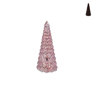 Pink Glass LED Tree Orn, Sml