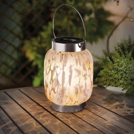 Pink & White GlassArt Solar Lantern