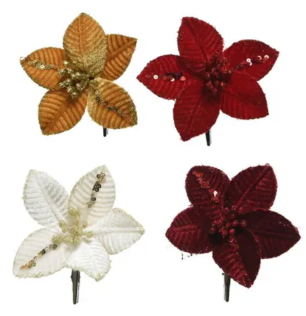 Poinsettia on clip polyester spangels velvet 4col ass