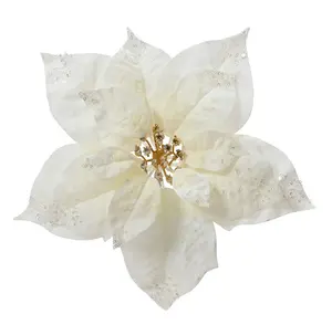 Poinsettia on Clip Polyester Sparkle on Petal and Center