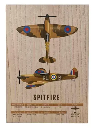RAF Wood Effect A3 Wall Plaque - Spitfire