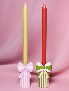 Raspberry Blossom Set of 2 Candlestick Holders With Bow - image 1