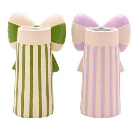 Raspberry Blossom Set of 2 Candlestick Holders With Bow - image 3