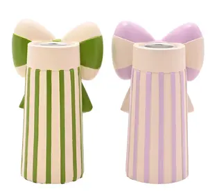 Raspberry Blossom Set of 2 Candlestick Holders With Bow - image 3