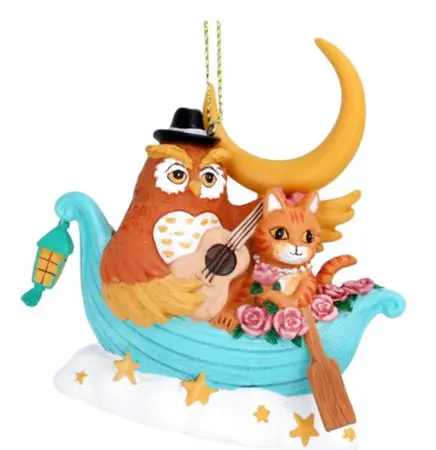 Resin Owl/Pussycat in Boat Dec