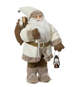 Santa polyester plastic body with white coat with christmas hat fabric gift bag