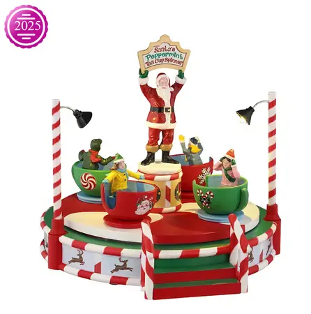 SANTA'S PEPPERMINT TEACUP SPINNER, Battery Operated (4.5)