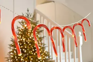Set of 10 Battery Operated Candy Cane String Lights