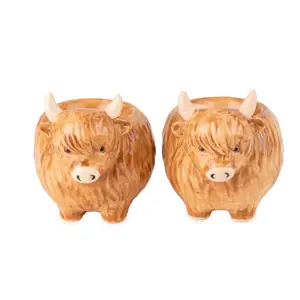 SET OF 2 CERAMIC EGG CUPS HIGHLAND COW I - image 1