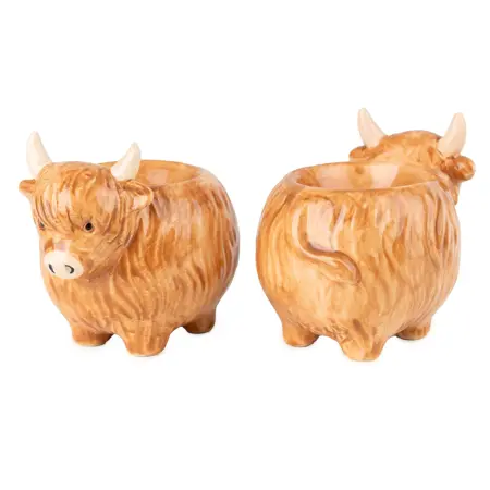 SET OF 2 CERAMIC EGG CUPS HIGHLAND COW I - image 2