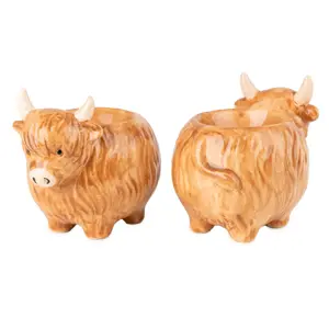 SET OF 2 CERAMIC EGG CUPS HIGHLAND COW I - image 2