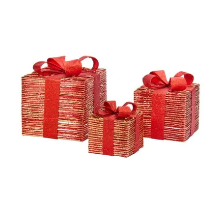 Set of 3 Light Up Red & Gold Christmas Gift Boxes - image 1